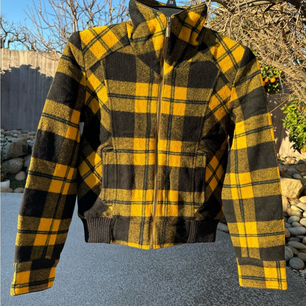 ALDO women’s wool jacket coat checked elastic at side full zipper front size M